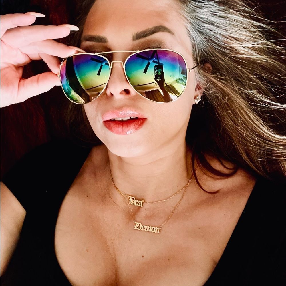 ♥️ Two Pairs Aviator Sunglasses Rainbow 🌈 and Rhinestone, gold tone frames